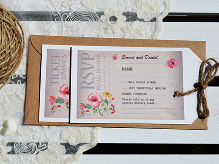 Vintage Ticket and RSVP Bundle with twine bow